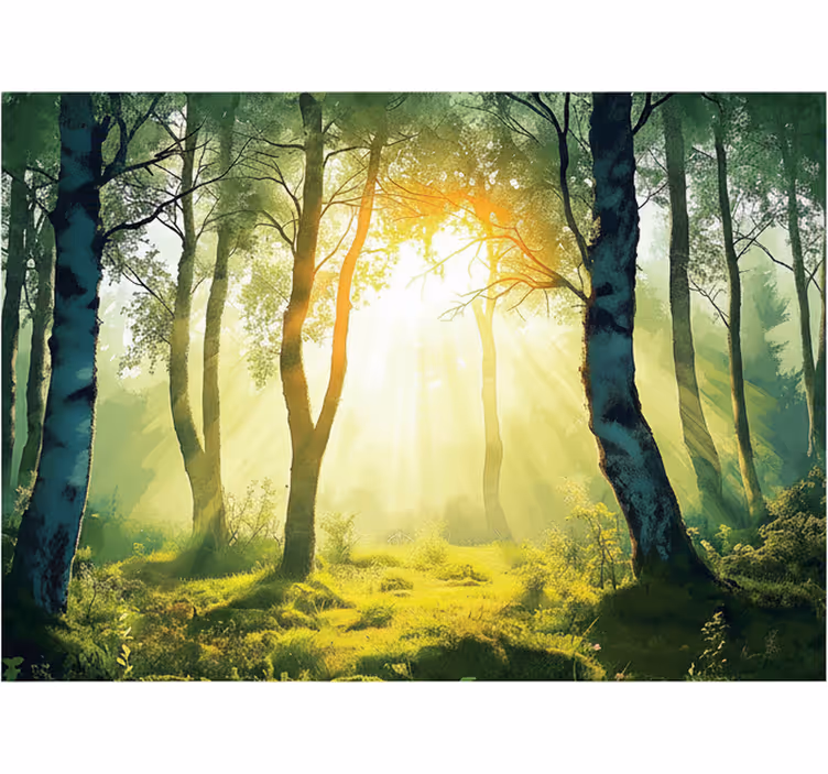 Auringonvalossa kylpevä koivuvalokuvatapetti - Tenstickers