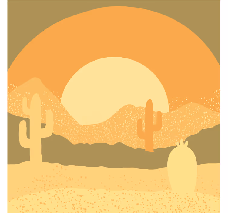 Aavikko auringonlasku ja kaktussiluetti - Tenstickers