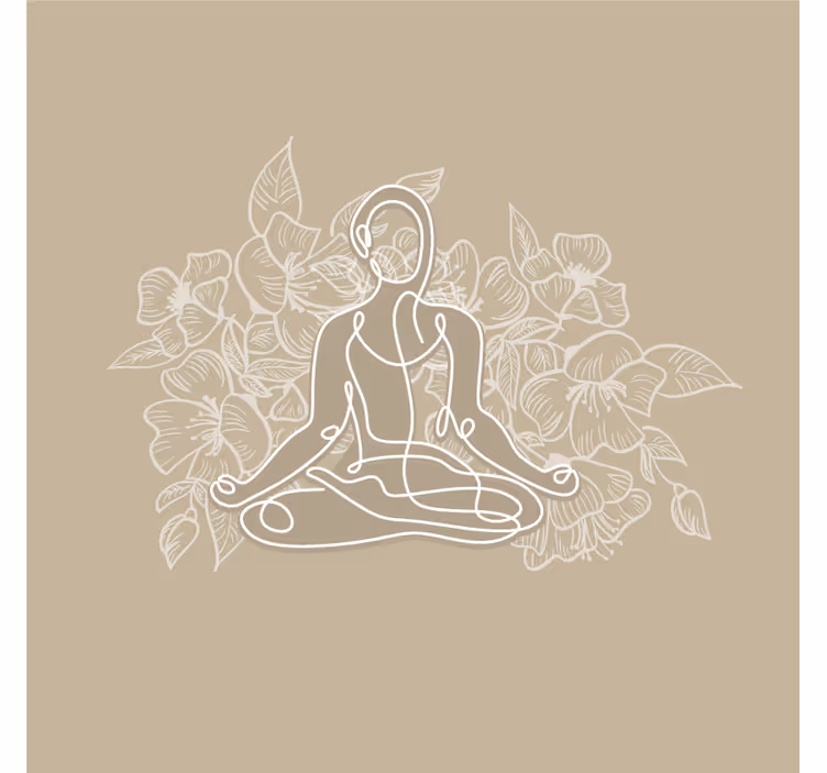 Beige valokuvatapetti meditoiva nainen joogamatto - Tenstickers