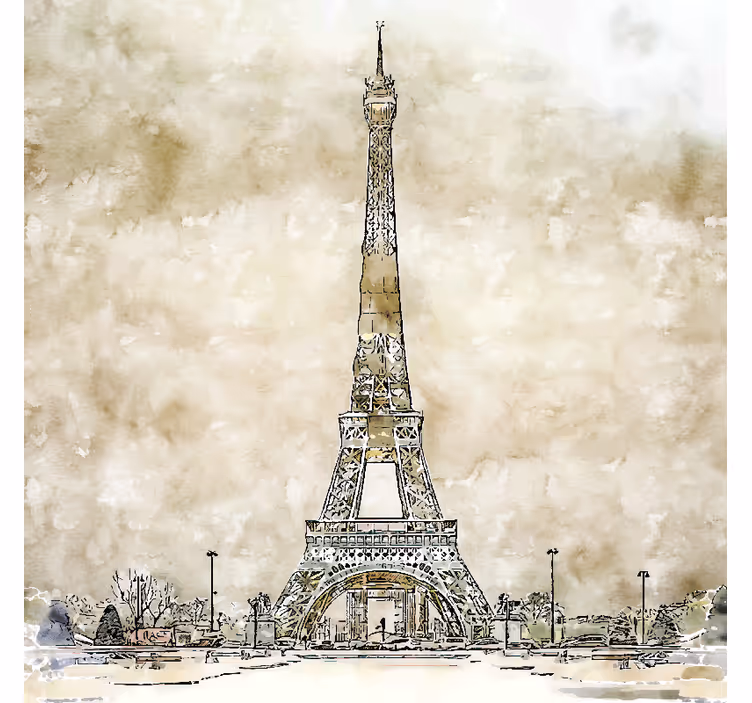 Beige valokuvatapetti akvarelli eiffel-tornista - Tenstickers