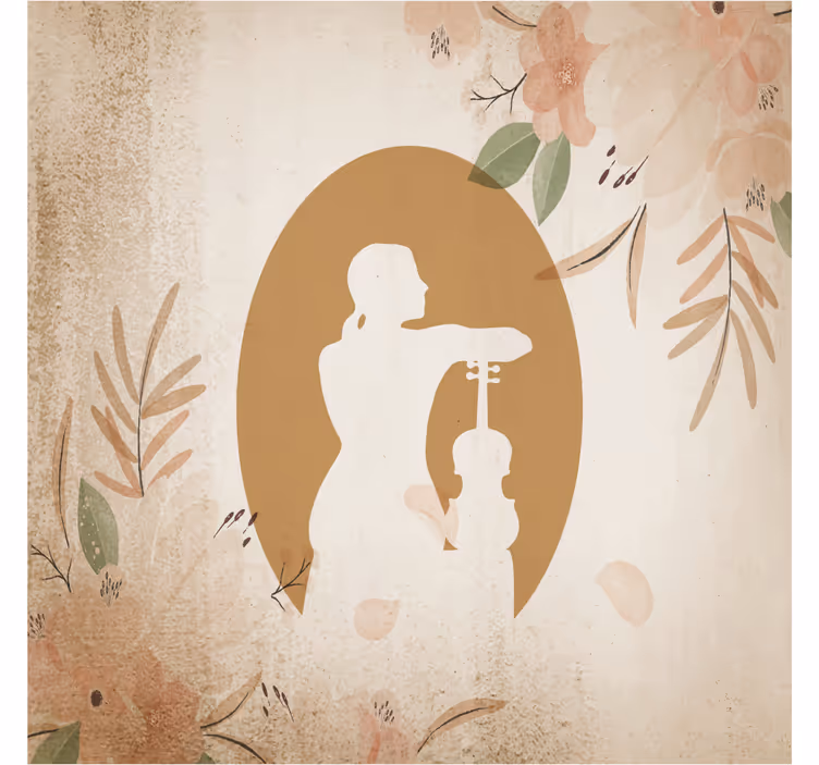 Beige valokuvatapetti viulistin siluetti selin istuen - Tenstickers