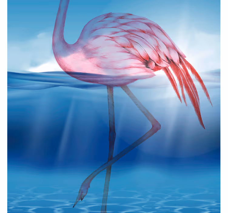 Sininen valokuvatapetti flamingoalustassa - Tenstickers