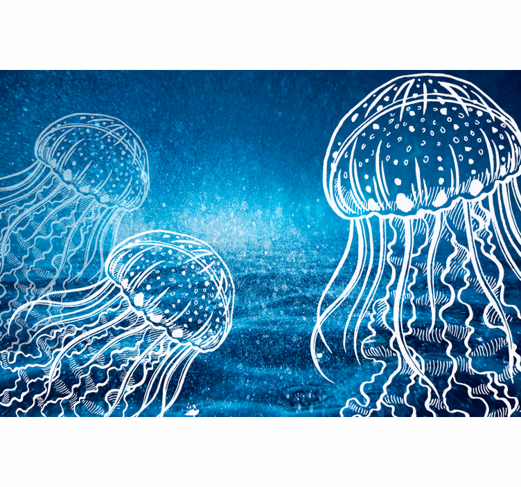 Sininen valokuvatapetti sinivalkoisista medusoista - Tenstickers