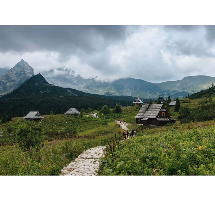 Vihreä valokuvatapetti puutalot tatra-vuoristossa - Tenstickers