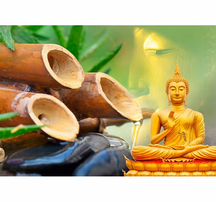 Kultainen buddha veden kanssa buddhan valokuvatapetti - Tenstickers