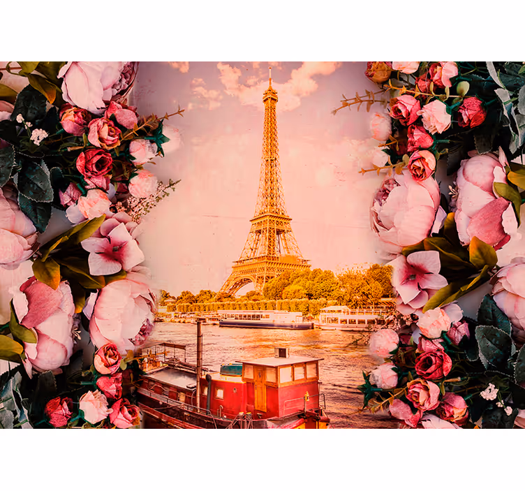 Eiffel-torni ja kukat pariisin valokuvatapetti - Tenstickers