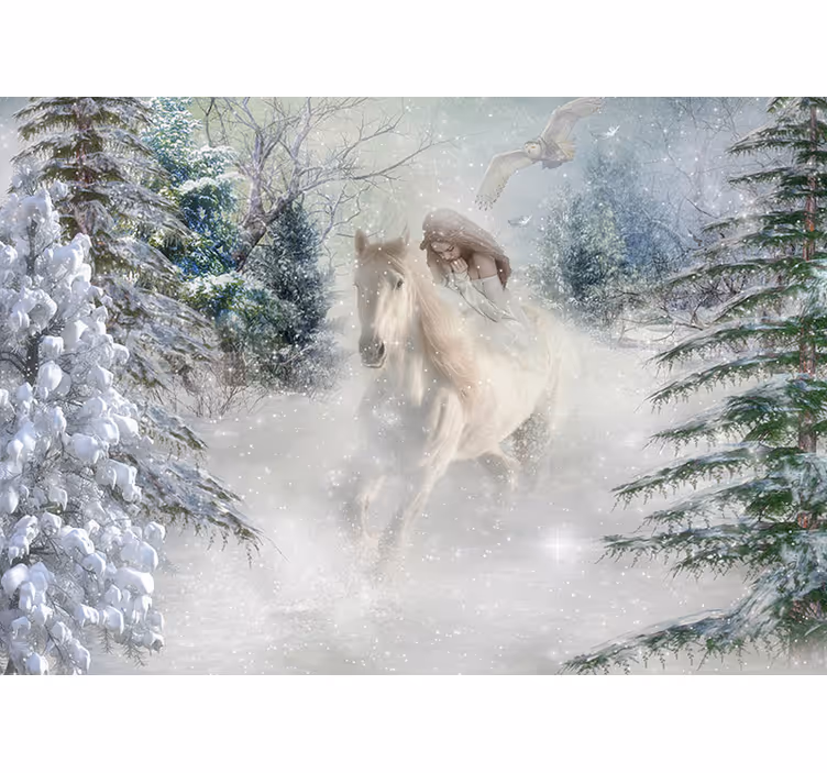 Valkoinen hevonen fantasia valokuvatapetti - Tenstickers