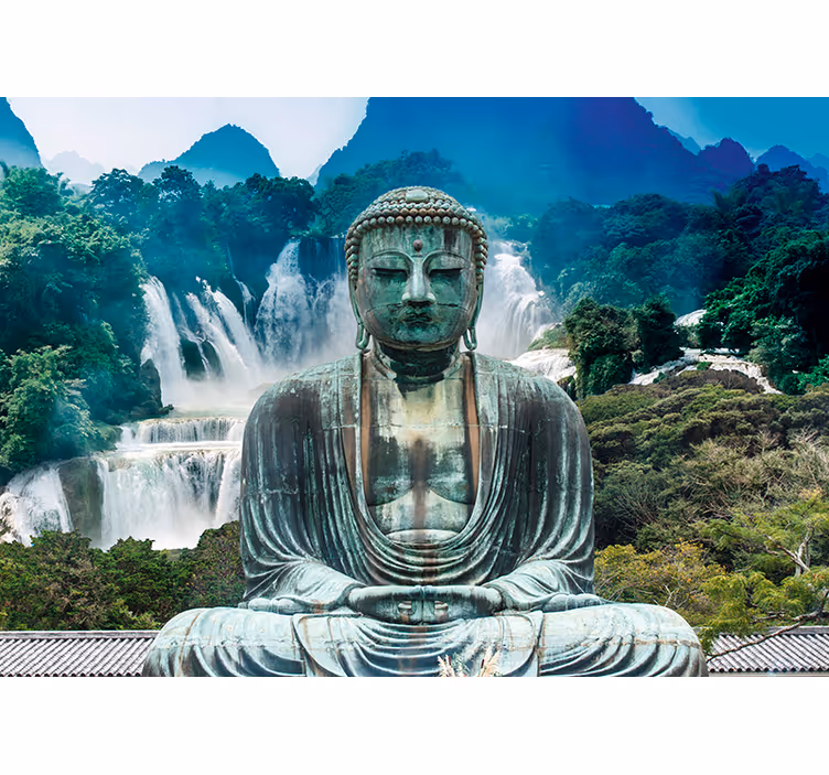Rauhallinen buddha-vesiputous valokuvatapetti luonto - Tenstickers