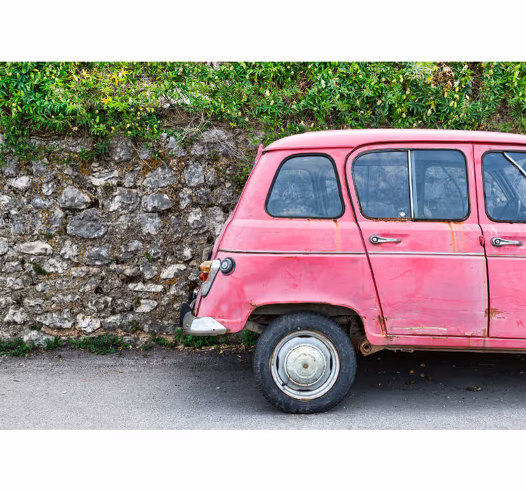 Vintage-pinkki auto ajoneuvo valokuvatapetti - Tenstickers