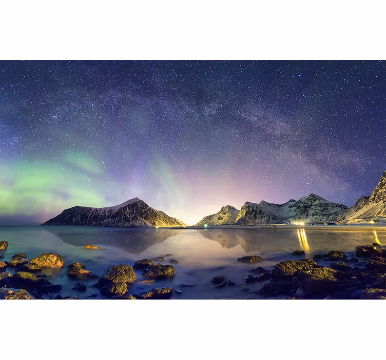 Aurora borealis lumen kanssa vuori valokuvatapetti - Tenstickers