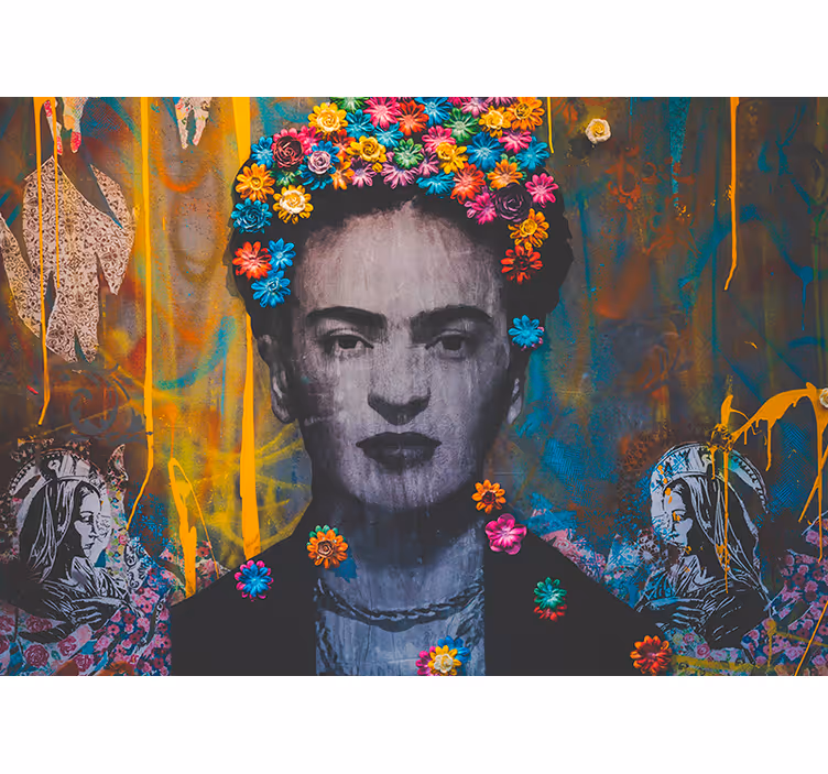 Kahlo boho taidetyttö valokuvatapetti kaupunki taide - Tenstickers