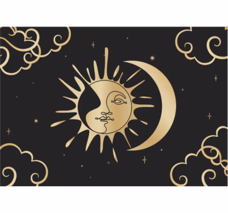 Kultainen aurinko kuu mandala valokuvatapetti - Tenstickers
