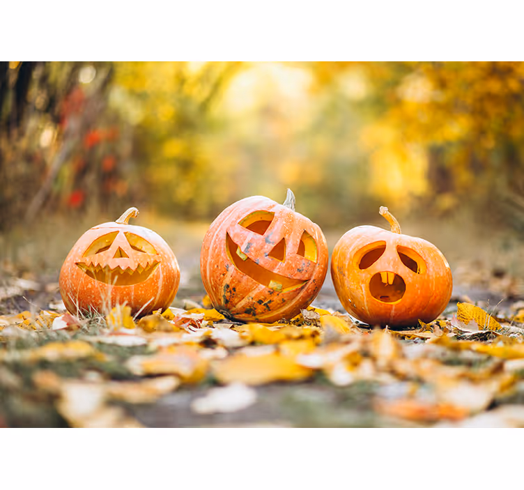 Veistetyt kurpitsan kasvot halloween-valokuvatapetti - Tenstickers