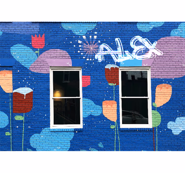 Värikkäitä kukka-elementtejä graffiti valokuvatapetti - Tenstickers