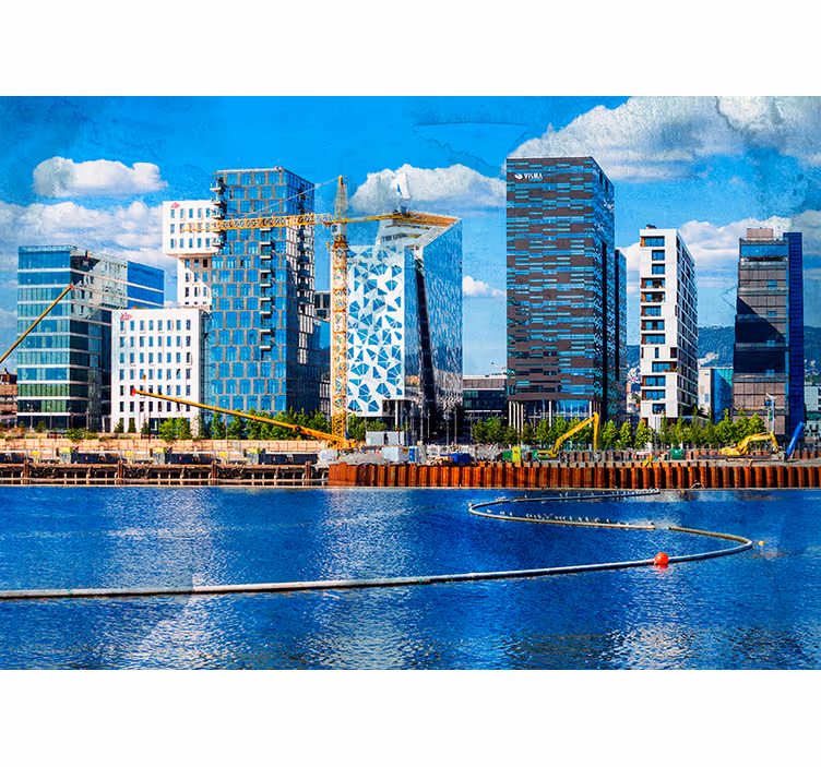Oslo kaupunki päiväsaikaan aurinkoinen joki muut kaupunki ja maa  - Tenstickers
