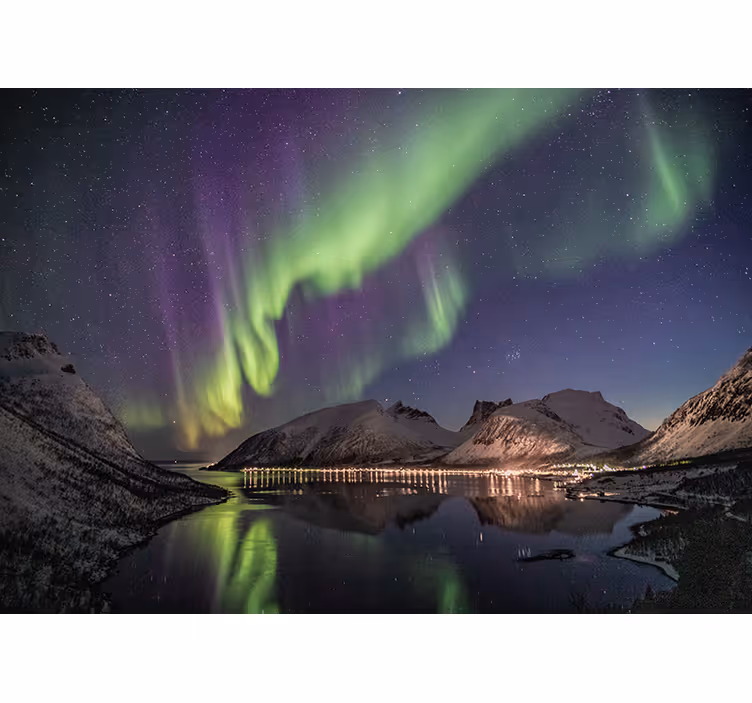 Norjan revontulet lumiset vuoret valokuvatapetti luonto - Tenstickers
