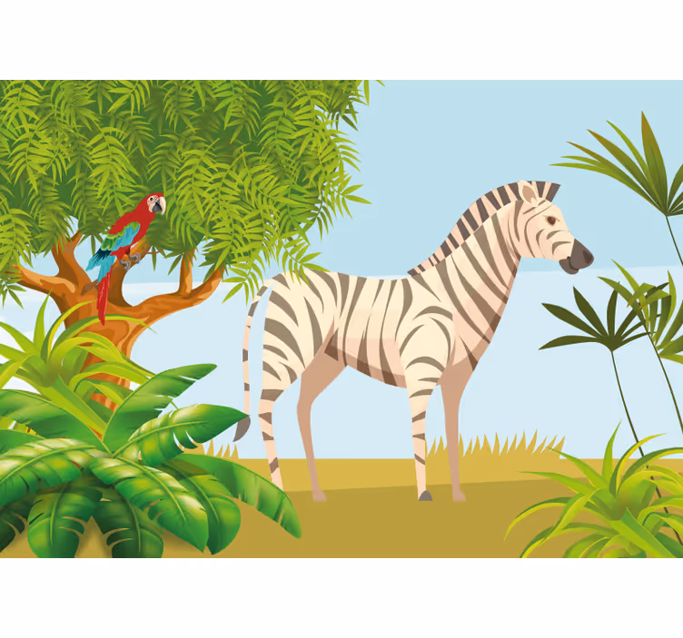 Zebra ja papukaija taustakuvaelämys eläin valokuvatapetti - Tenstickers