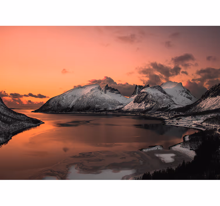 Auringonlasku luminen heijastus vuori valokuvatapetti - Tenstickers