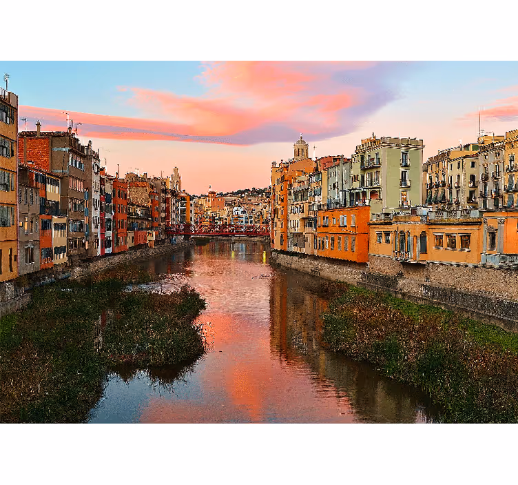 Girona-jokimaisema auringonlaskussa valokuvatapetti - Tenstickers
