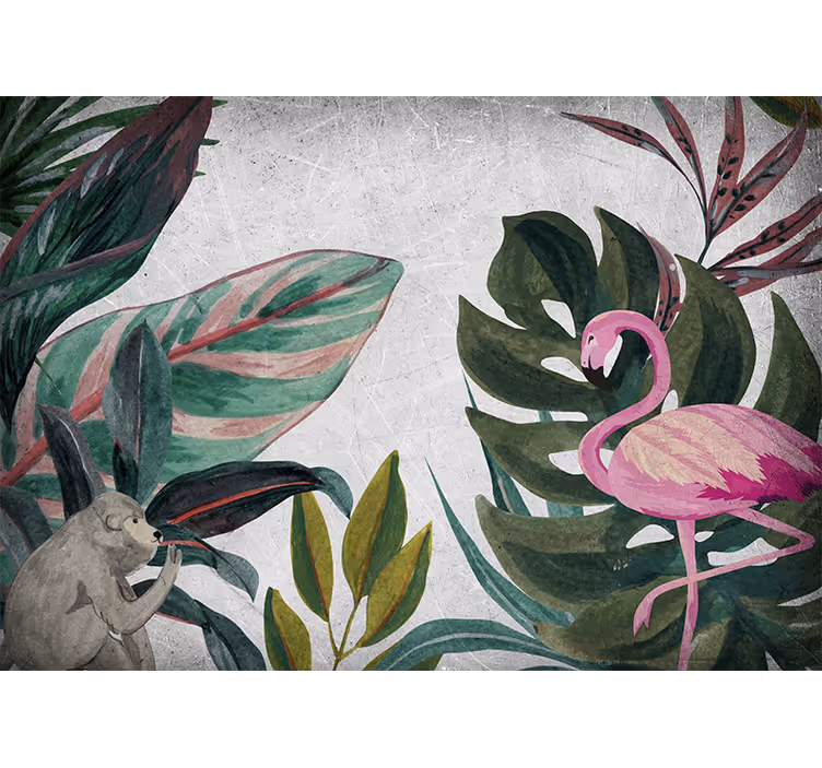 Flamingo ja apina viidakko valokuvatapetti - Tenstickers