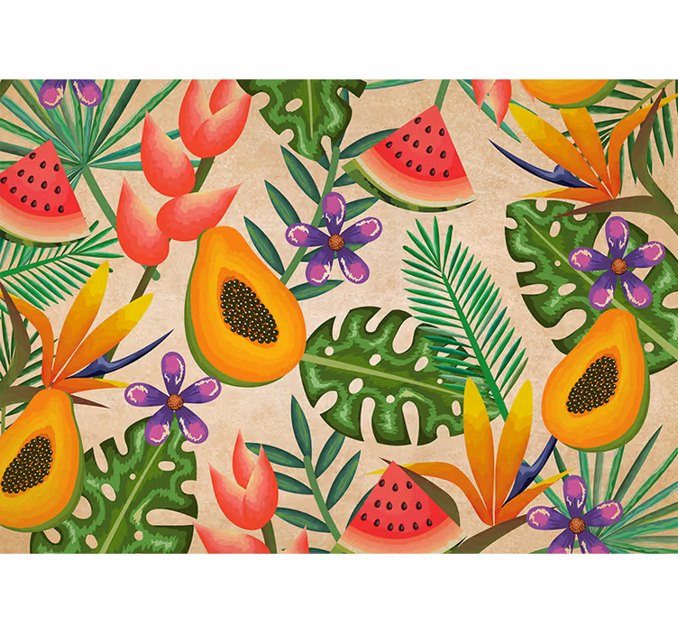 Tropiikin hedelmäkuvioinen kukka valokuvatapetti - Tenstickers