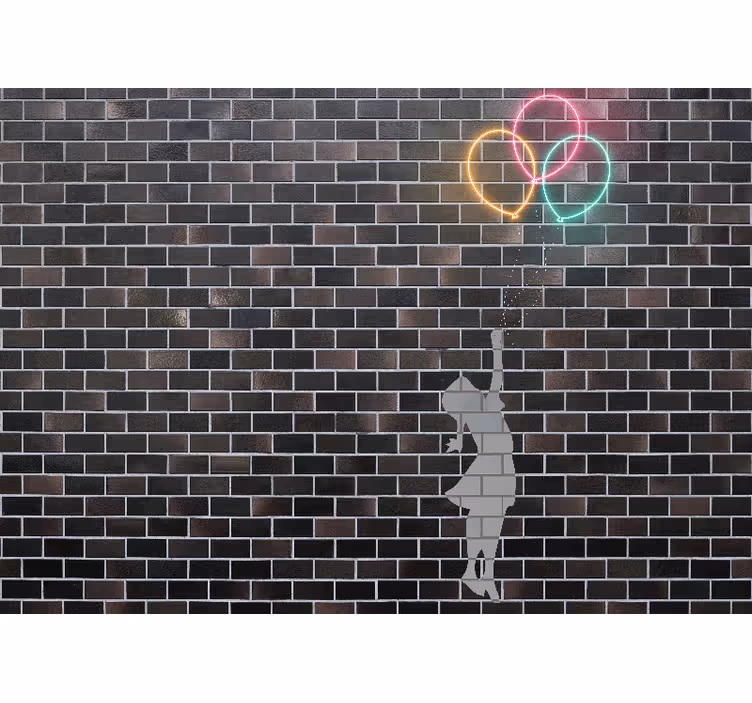 Tyttö joka ulottuu ilmapalloihin graffiti valokuvatapetti - Tenstickers