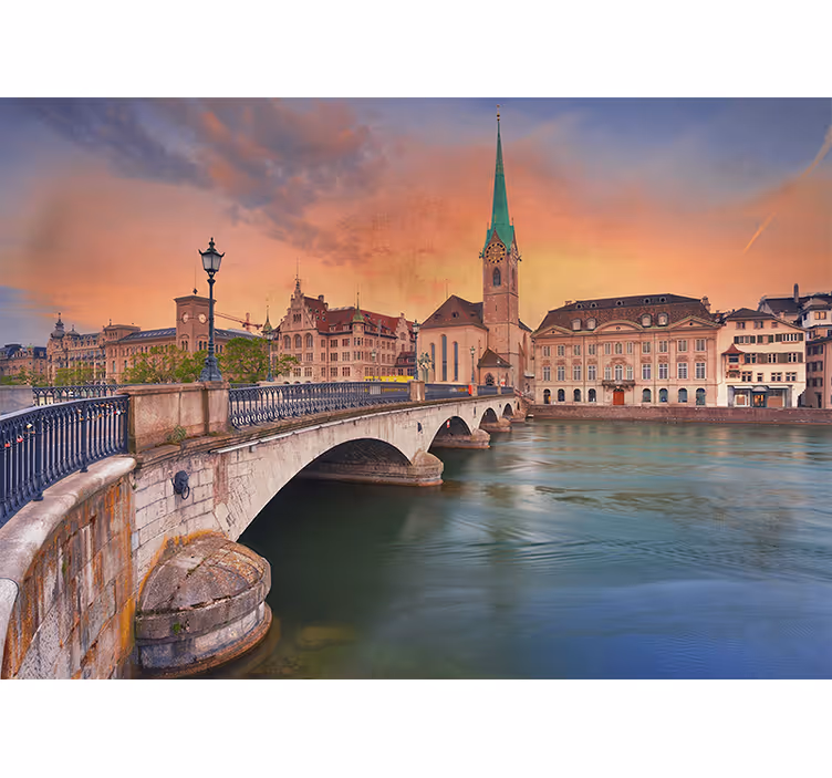 Zürichin silta auringonlasku valokuvatapetti - Tenstickers