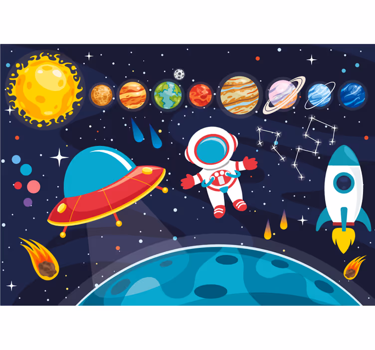 Sarjakuva erilaisia spaceman symboleja lasten makuuhuoneen valoku - Tenstickers