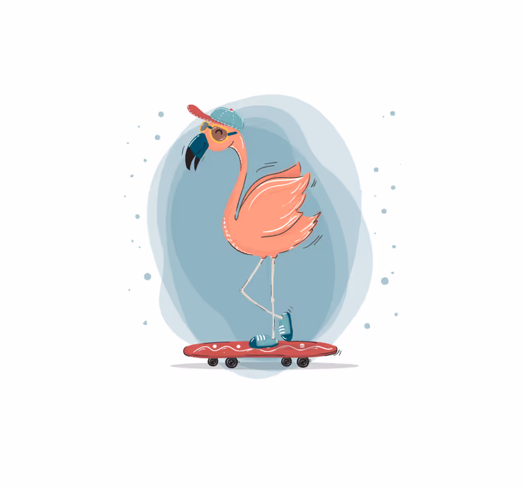 Flamingo rullalautailun ilo eläin valokuvatapetti - Tenstickers