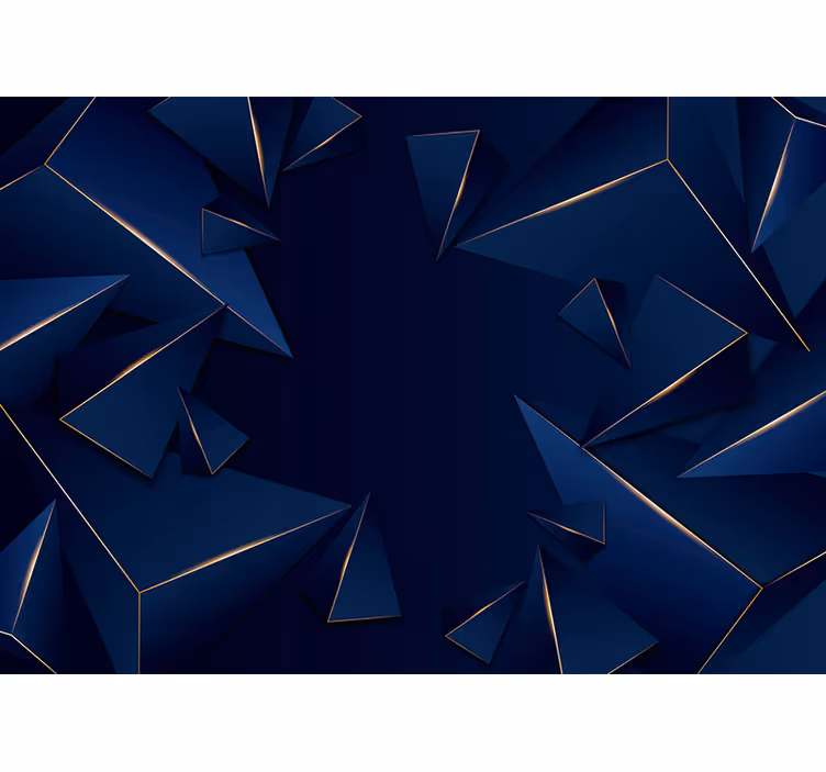 Geometrinen sininen ja kultainen kuvio 3d valokuvatapetti - Tenstickers