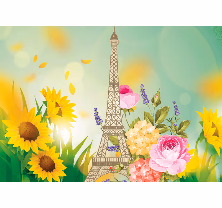 Pariisi valokuvatapetti eiffel-tornin kukat - Tenstickers