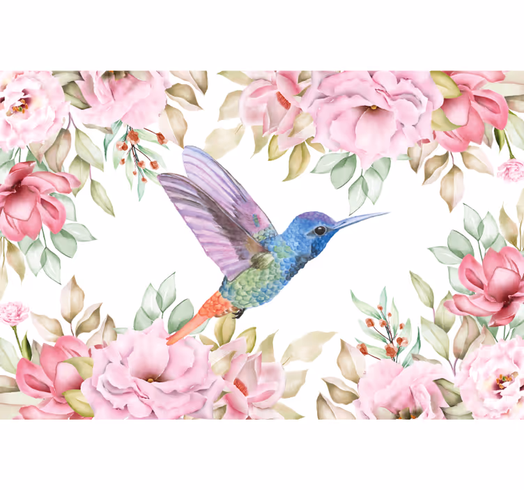 Kimalteleva kolibri kukka valokuvatapetti - Tenstickers