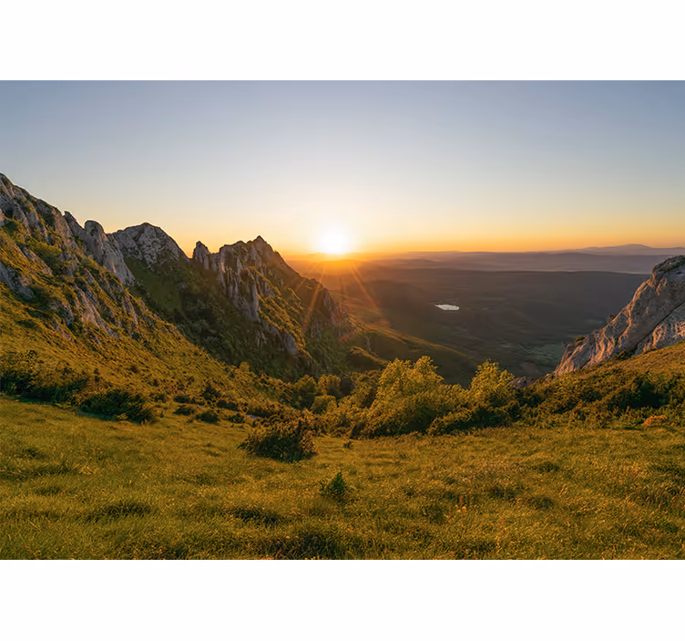 Auringonlasku vuorten yllä maisema valokuvatapetti - Tenstickers