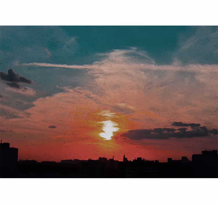 Auringonlasku kaupungin yllä maisema valokuvatapetti - Tenstickers