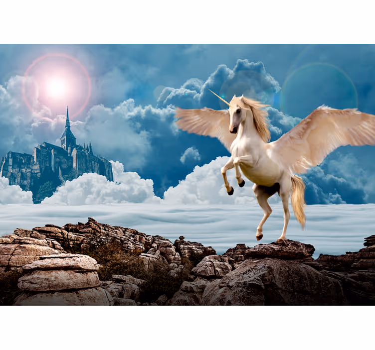 Majesteettinen yksisarvislento fantasia valokuvatapetti - Tenstickers