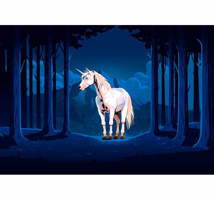 Yksisarvinen pimeässä metsässä fantasia valokuvatapetti - Tenstickers