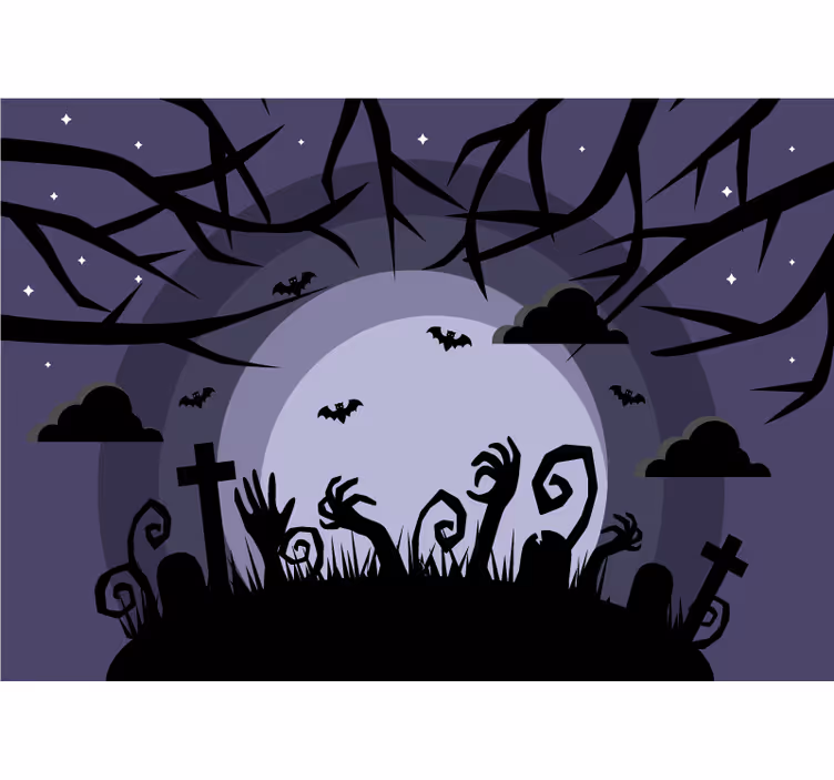 Karmiva hautausmaakohtaus halloween-valokuvatapetti - Tenstickers