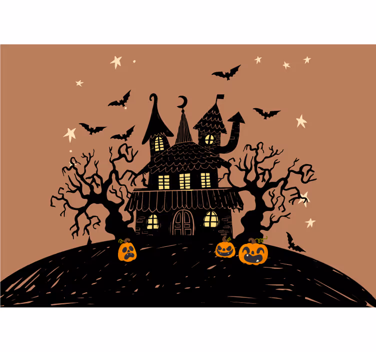 Kauhistuttava kurpitsalinna halloween-valokuvatapetti - Tenstickers