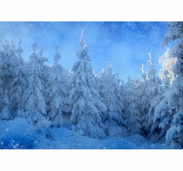 Lumiset mäntypuut metsä valokuvatapetti - Tenstickers
