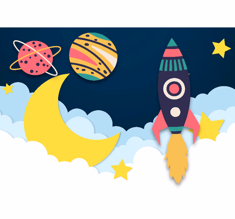 Raketti planeettojen keskellä fantasia valokuvatapetti - Tenstickers