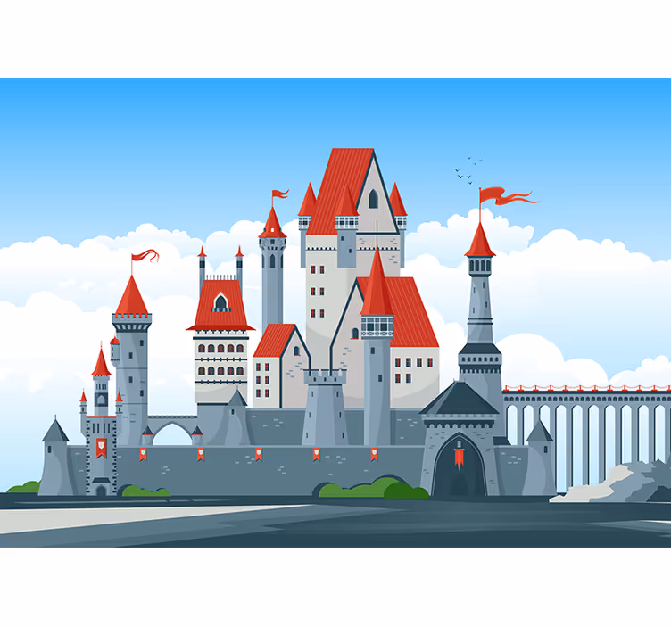 Fantasia valokuvatapetti punakattoisesta linnasta - Tenstickers