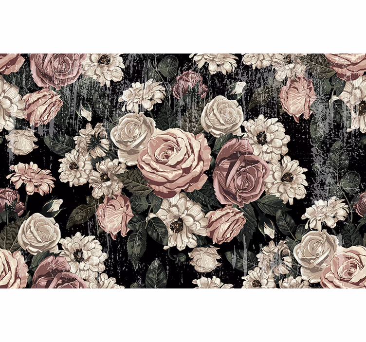 Vintagetyylinen kukkakuvio valokuvatapetti - Tenstickers