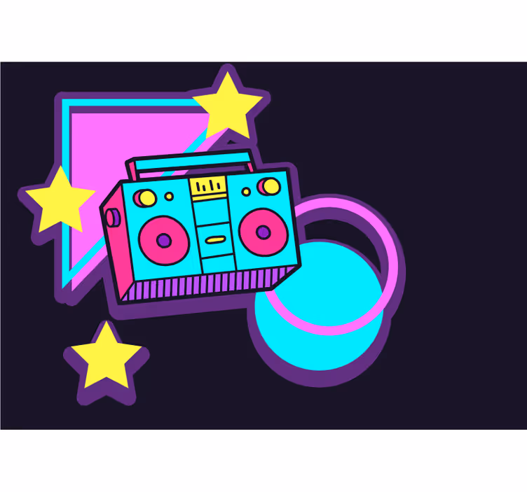 Retro boombox teemakuviot musiikki valokuvatapetti - Tenstickers