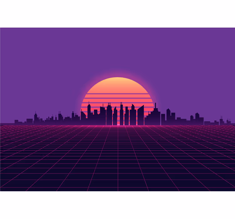 Vaporwave auringonlasku 80-luvun tyyliin vintage valokuvatapetti - Tenstickers