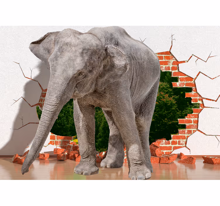 Elefantti murtamassa seinää 3d valokuvatapetti - Tenstickers