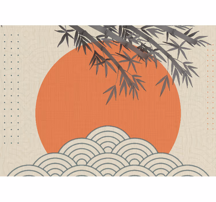 "japandi style" jättää muotoja vintage valokuvatapetti - Tenstickers