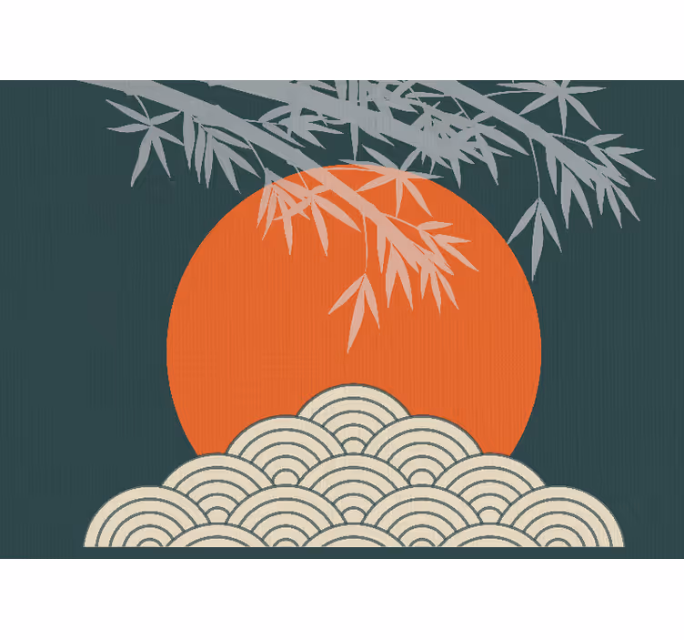 Bambu ja auringonlasku luonto valokuvatapetti - Tenstickers