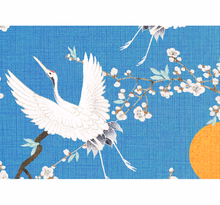 "japani" taiteellinen värikäs lintu vintage valokuvatapetti - Tenstickers