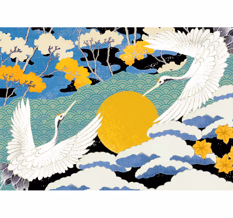 Japanin värikkäitä ankkoja ja kukkia vintage valokuvatapetti - Tenstickers