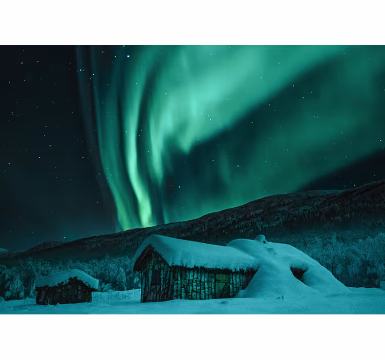 Idyllinen lumikylä revontulia taivas valokuvatapetti - Tenstickers